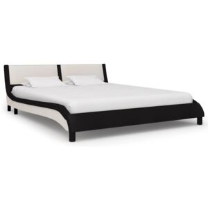 Fekete és fehér műbőr ágykeret 160 x 200 cm