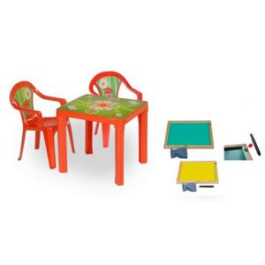 Inlea4Fun szett - kisasztal 2 székkel + két oldalú fa tábla - Piros