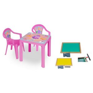 Inlea4Fun szett - kisasztal 2 székkel + két oldalú fa tábla - Rózsaszín