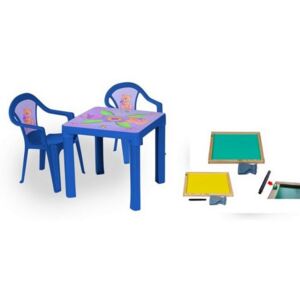 Inlea4Fun szett - kisasztal 2 székkel + két oldalú fa tábla - Kék