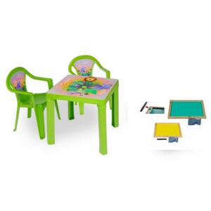 Inlea4Fun szett - kisasztal 2 székkel + két oldalú fa tábla - Zöld