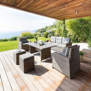 RHODOS 7 fős rattan kerti bútor szett (barna)