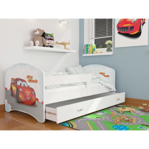 LUCIE gyerekágy mintával + AJÁNDÉK matrac + ágyrács, 160x80 cm, fehér/minta 43