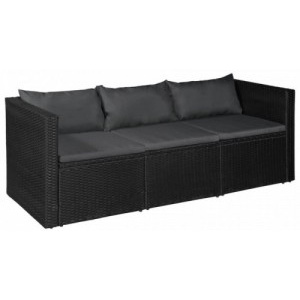 3 személyes fekete-sötétszürke polyrattan kanapé 180x70x66 cm