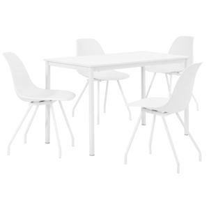 [en.casa]® Étkezőgarnitúra étkezőasztal 4 székkel 120 x 60 cm design konyhai asztal fehér Liverpool