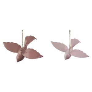 2 darabos rózsaszín, madár formájú függő dekoráció szett zománcozott fémből, 7,5 x 3 cm - Ego Dekor