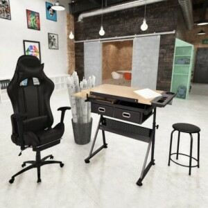 Dönthető lapú rajzasztal irodai racing székkel
