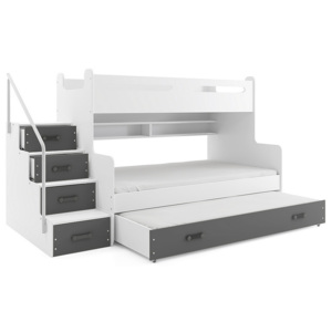 Patrová postel XAVER 4 + matrace + rošt ZDARMA, 120x200, bílý, grafitová