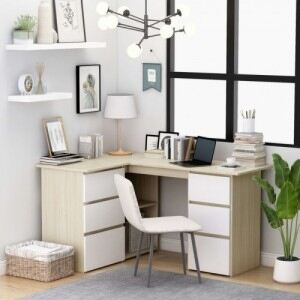 Fehér|sonoma-tölgy színű faforgács sarok íróasztal 145x100x76cm