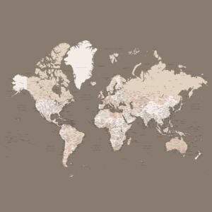 Ábra Earth tones detailed world map with cities, Blursbyai