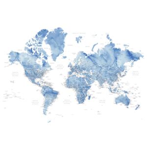 Ábra Watercolor world map with cities in muted blue, Vance, Blursbyai