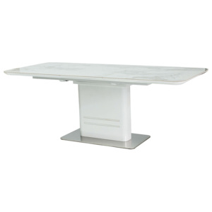 Étkező Asztal CARRIE CERAMIC, 76x90x160-210, márvány/magasfényű fehér