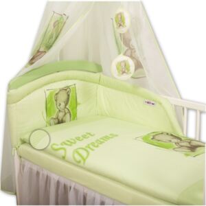 Baby Nellys babaágy rácsvédő ágyneművel Sweet Dreams, Maci - zöld