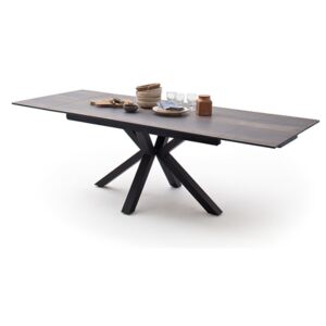 NAGANO Sötét fa mintázatú Bővíthető Kerámia Étkezőasztal - matt fekete lábbal