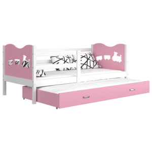 FOX P2 Color tömörfa gyerekágy + AJÁNDÉK matrac + ágyrács, 184x80 cm, fehér/pillangó/rózsaszín