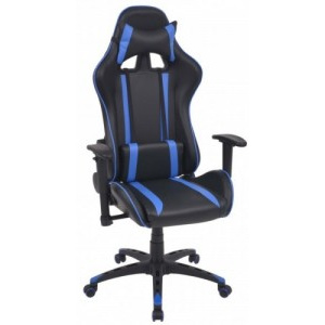 Kék dönthető háttámlás versenyautó ülés alakú irodai szék