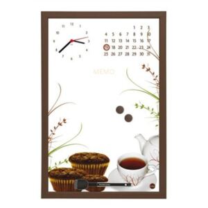 Üzenőtábla órával és naptárral, 30x45 cm, barna keret (VBD001)