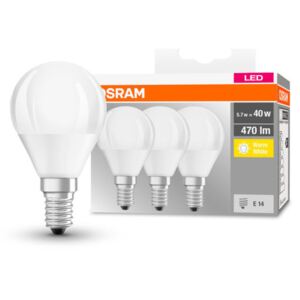 OSRAM Base LED kisgömb, matt plasztik búra, 5W 470lm 2700K E14 − 3 db-os szett, átlagos élettartam: 10000 óra, fényszín: meleg fehér LED BASE CL P 40 FR 5W 2700K E14 x3 ( 4058075090507 )