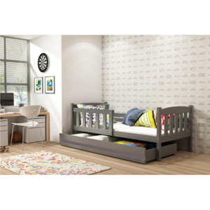 FLORENT gyerekágy + AJÁNDÉK matrac + ágyrács, 80x160 cm, grafit, grafit