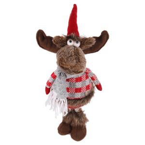 Álló Rudolf rénszarvas figura kötött pulcsiban és sapkában - 45 cm