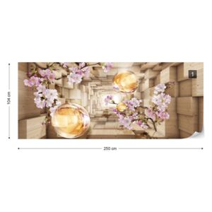 Fotótapéta GLIX - 3D Alagútban Cseresznyevirág Virágok Modern Design Nem szőtt tapéta - 250x104 cm