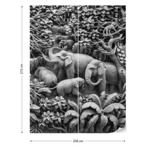 Fotótapéta GLIX - 3D Faragott Fa Dzsungel Elefántok Fekete És Fehér Nem szőtt tapéta - 206x275 cm
