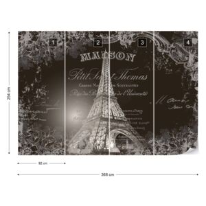 Fotótapéta GLIX - Párizs Eiffel-Torony Vintage Forgatókönyvet Fekete És Fehér Papír tapéta - 368x254 cm