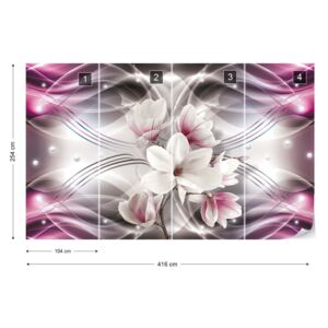 Fotótapéta GLIX - Modern Virágos Design Magnolia Virágok Lila Nem szőtt tapéta - 416x254 cm