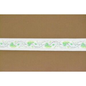 Szalag FANTASTIC zöld virág - fehér (sz. 2,5 cm)