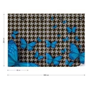 Fotótapéta GLIX - Modern Kék Pillangók Tervezés Nem szőtt tapéta - 368x254 cm