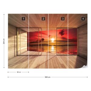 Fotótapéta GLIX - Strand Napnyugta 3D Modern Ablak Nézet Nem szőtt tapéta - 368x254 cm