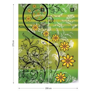 Fotótapéta GLIX - Modern Virágos Design Kavarog Zöld És Sárga Nem szőtt tapéta - 206x275 cm