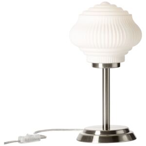 BRILLIANT 73247/13 | Tanic Brilliant asztali lámpa 33,5cm vezeték kapcsoló 1x E14 szatén nikkel, fehér