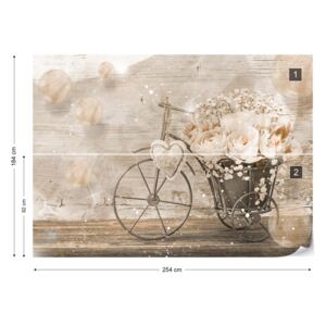 Fotótapéta GLIX - Vintage Elegáns Kerékpár Virágok Papír tapéta - 254x184 cm