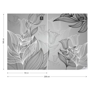 Fotótapéta GLIX - Modern Flowers Illustration Grey Tapet nețesute - 208x146 cm