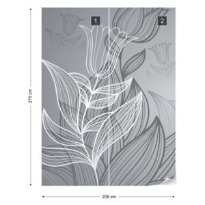 Fotótapéta GLIX - Modern Flowers Illustration Grey Nem szőtt tapéta - 206x275 cm
