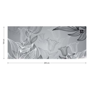 Fotótapéta GLIX - Modern Flowers Illustration Grey Nem szőtt tapéta - 250x104 cm