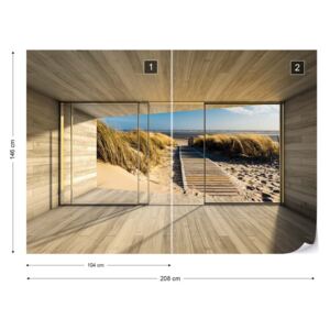 Fotótapéta GLIX - Beach Útját 3D Modern Ablak Nézet Tapet nețesute - 208x146 cm