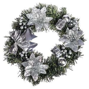 HTH Karácsonyi koszorú mikulásvirágga 25 cm, ezüst