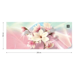 Fotótapéta GLIX - Magnolia Virágok Modern Háttérben Zöld Rózsaszín Nem szőtt tapéta - 250x104 cm