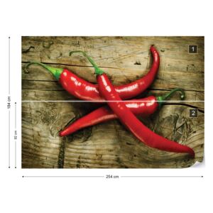 Fotótapéta GLIX - Hot Chilit Élelmiszer Fa Textúra Papír tapéta - 254x184 cm