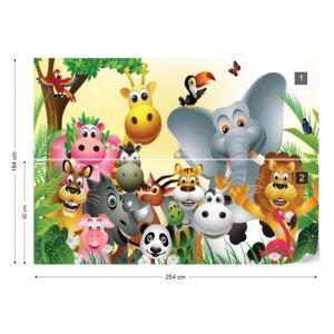 Fotótapéta GLIX - Cartoon Állatok Elefánt Tigris Tehén Malac Papír tapéta - 254x184 cm