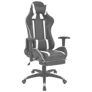 Fehér dönthető versenyautó ülés alakú irodai szék lábtartóval