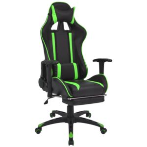 Zöld dönthető versenyautó ülés alakú irodai szék lábtartóval