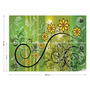 Fotótapéta GLIX - Modern Virágos Design Kavarog Zöld És Sárga Papír tapéta - 254x184 cm
