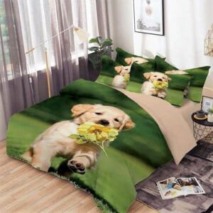 Pamut ágynemű garnitúra kutyus zöld háttérrel
