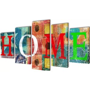Nyomtatott vászon falikép szett színes "Home" dizájn 200 x 100 cm