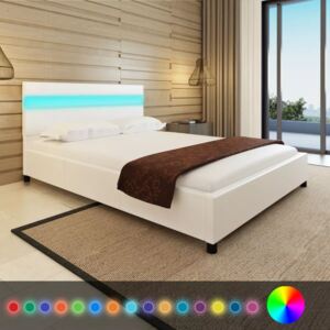 Fehér műbőr ágy LED-del 140 x 200 cm