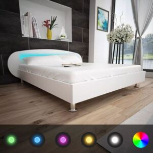 Fehér műbőr ágy LED-del 180 x 200 cm
