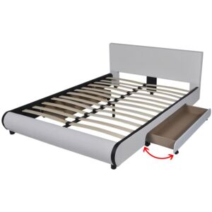 Fehér műbőr ágy 2 db fiókkal 140 x 200 cm
